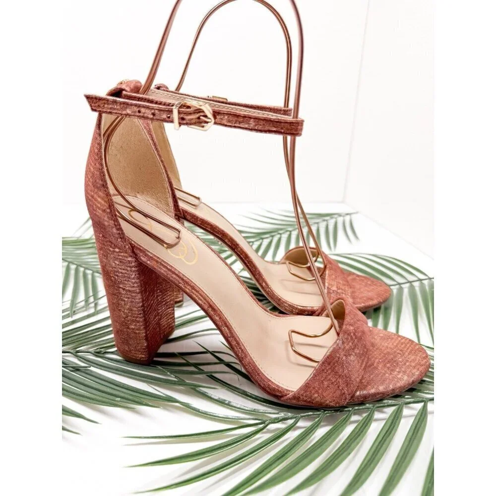 Sam Edelman Women's Rust Pink Yaro Block Wrapped Heel Ankle Strap Sandal Sz 9.5